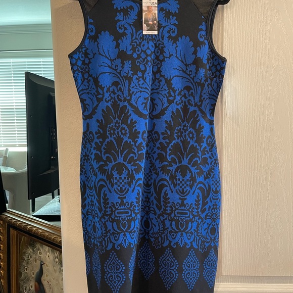 Karen Kane Dresses & Skirts - Karen Kane Blue and Black Patterned Midi Dress
